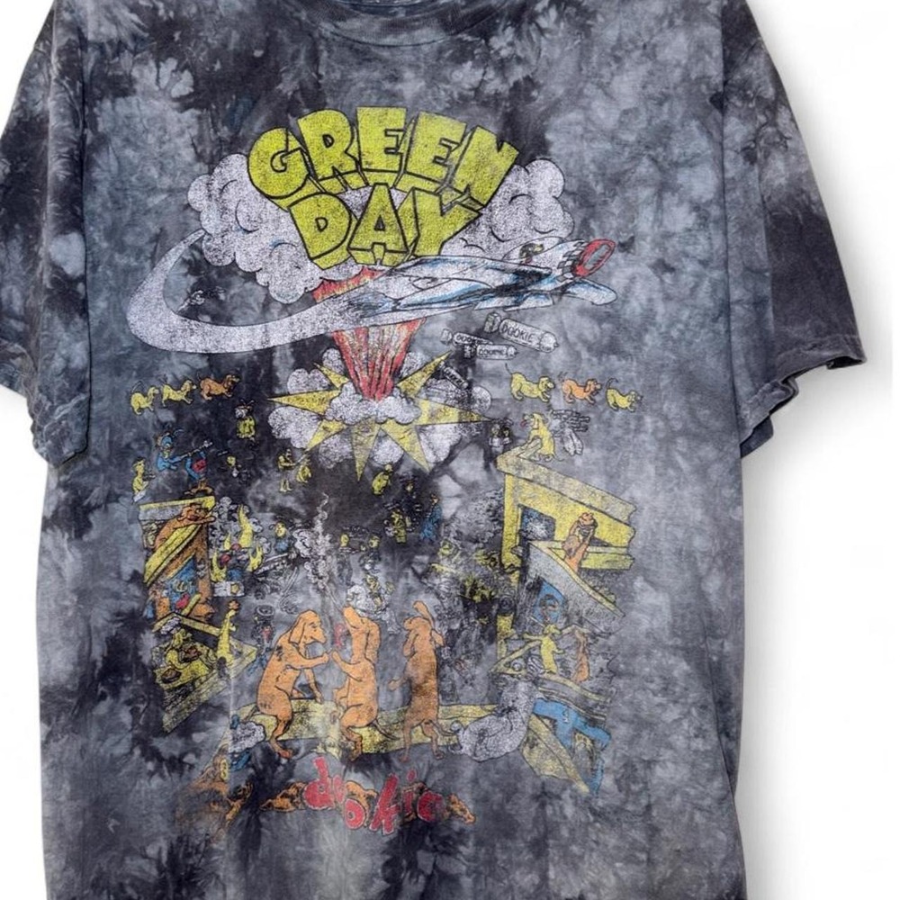 Green Day Dookie Tie Dye T Shirt with graphic featuring 'GREEN DAY'